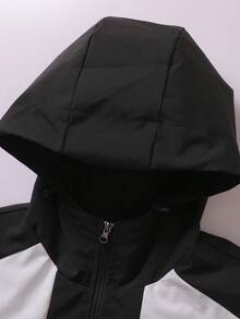 Men's Spring/Autumn Multi-Scenario Versatile Casual Sports Jacket, Functional Style Color-Block Outdoor Lightweight Durable Hooded Jacket, Geometric Patchwork Design With Adjustable Drawstring Hood, Smooth Zipper Closure - Black - View 4