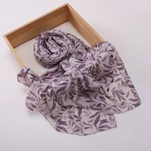 Spring/Summer New Lightweight Faux Pearl Chiffon Scarf With Leaf And Polka Dot Digital Print, Soft And Breathable Modest Headscarf Hijab Scarf Shawls - Multicolor - View 13