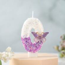 1PC Birthday Candle Gradient Purple Glitter Number 0-9 Candle With Purple Butterfly Decor, Cake Topper For Birthday Anniversary Party - Purple - View 11