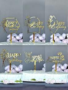 Shiny Birthday Cake Decoration, 3D Double-Sided Cake Topper, Perfect For Enhancing Birthday Cake Presentation, Also Suitable As Photo Booth Prop - Multicolor - View 5