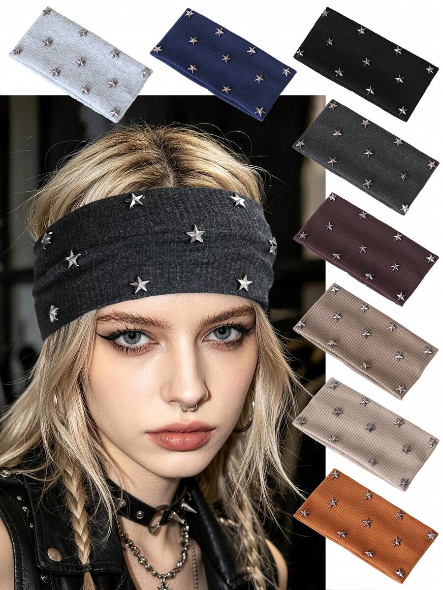 1pc Women's Punk Style Street Fashion Versatile Striped Casual Daily Outdoor Headband Hair Accessory - Multicolor - View 1