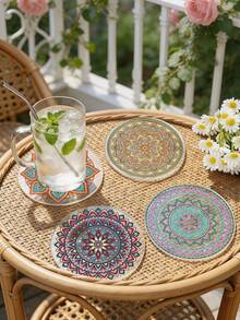 Set da 6/1 pezzi di sottobicchieri in acrilico trasparente con motivo mandala, rotondi, resistenti al calore, antigraffio e isolanti termici, sottobicchieri decorativi floreali bohémien per protezione della scrivania, adatti per casa, cucina, bar, ufficio, tazze da tè e bevande, decorazione da tavolo per la casa - Multicolore - Visualizzare 9