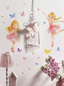 1pc Ins Gentle Dreamy Ballet Princess Wall Sticker, Butterfly Crown Watercolor Girl Design, Removable Self-Adhesive Wall Decal For Girls Bedroom - Wall Stickers - View 7