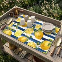 1 pieza Alfombrilla de secado de platos, Alfombrilla para cafetera, Patrón de limón acuarela con rayas azules y blancas, Altamente absorbente, Adecuada para mesa de comedor, cafetería y otras escenas, Regalo para el hogar, Encimera, Decoración de mesa de comedor - XYLSD-580 - Ver 5