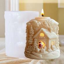 Magic House Christmas Santa Round Scented Candle Silicone Mold Magic House Forest Cabin Christmas Santa Gift-Sending Silicone Candle Mold Resin Gypsum Mold Cement Concrete Mold Decorative Gift - A-White - View 7