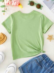 Versatile And Modern Casual T-Shirt For Girls With A Print Of The Phrase "My Grandmother Is My Best Friend". - 綠色 - 查看 3