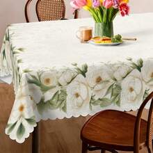 1pc Gentle Frame White Camellia Wavy Edge Tablecloth, Wrinkle-Resistant, Machine Washable, Suitable For Outdoor Patio Picnic, Engagement Party, Spring Wedding Afternoon Tea, Mori Style Homestay, Pastoral Home Decor Tablecloth - Multicolor - View 9