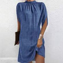 Nuevo vestido de moda femenina europea y americana de cuello redondo, corte holgado y manga de murciélago. - Beis - Ver 2