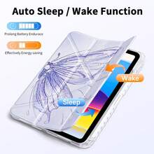 Y型折疊保護殼，適用於 iPad (A16) 11代 11吋、10代 10.9吋、Air 8 (M4) 11吋 2026、7/8/9代 10.2吋、Pro 11 2020-2022、Air 7/6 (M3/M2) 11吋、S10 Lite、A11、A11+，附筆槽，智能保護殼，軟 TPU 背蓋，自動喚醒/睡眠 - 冰透蝴蝶 - 查看 4