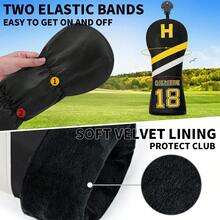1Pc Black Two-Tone Stripe 18 Number Embroidery Golf Wood Head Cover For Driver Fairway Hybrid, Stylish Contrast Color Golf Club Protector, Wear-Resistant Dustproof Golf Accessory To Protect Golf Club Heads - Multicolor - View 11