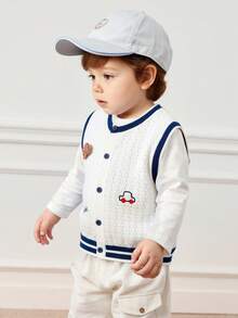 Balabala Chaleco de punto para niños 2026 nuevo otoño suave y cálido suéter sin mangas tipo pullover para niños y niñas para capas lindo para escuela y uso diario - Tono blanco - Ver 2