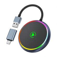 Adaptador inalámbrico CarPlay para coche, caja de conexión automática de cable a inalámbrico, compatible con todos los smartphones, compatible con navegación, reproducción de música, adaptador de interconexión de unidad principal de coche con luz redonda de colores, compatible con Android Auto, plug and play - A - Ver 7
