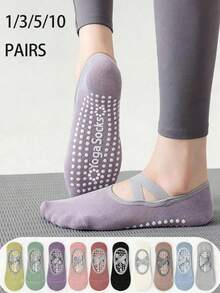 1/3/5/10 pares Calcetines deportivos interiores de mujer multicolor antideslizantes, adecuados para primavera, verano, otoño, pilates, fitness principiante, yoga, de corte bajo - Multicolor - Ver 1