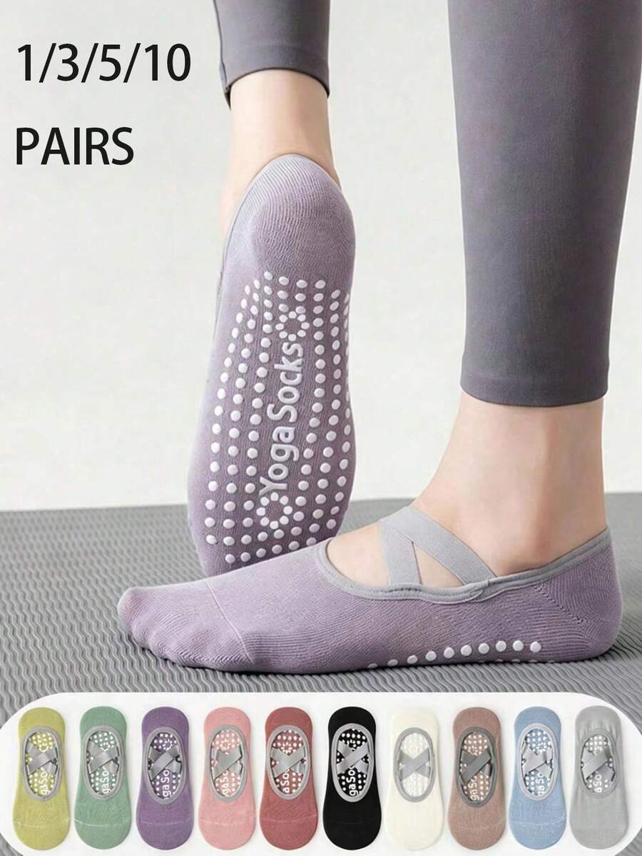 1/3/5/10 pares Calcetines deportivos interiores de mujer multicolor antideslizantes, adecuados para primavera, verano, otoño, pilates, fitness principiante, yoga, de corte bajo - Multicolor - Ver 1