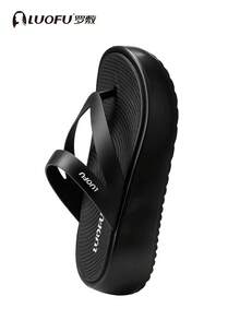 luofu Women's Thick Sole Anti-Slip Soft Elastic Flip Flops Fashion Minimalist Height-Increasing Sandals Summer Beach Slippers EVA Non-Slip Sandals - Black - View 7