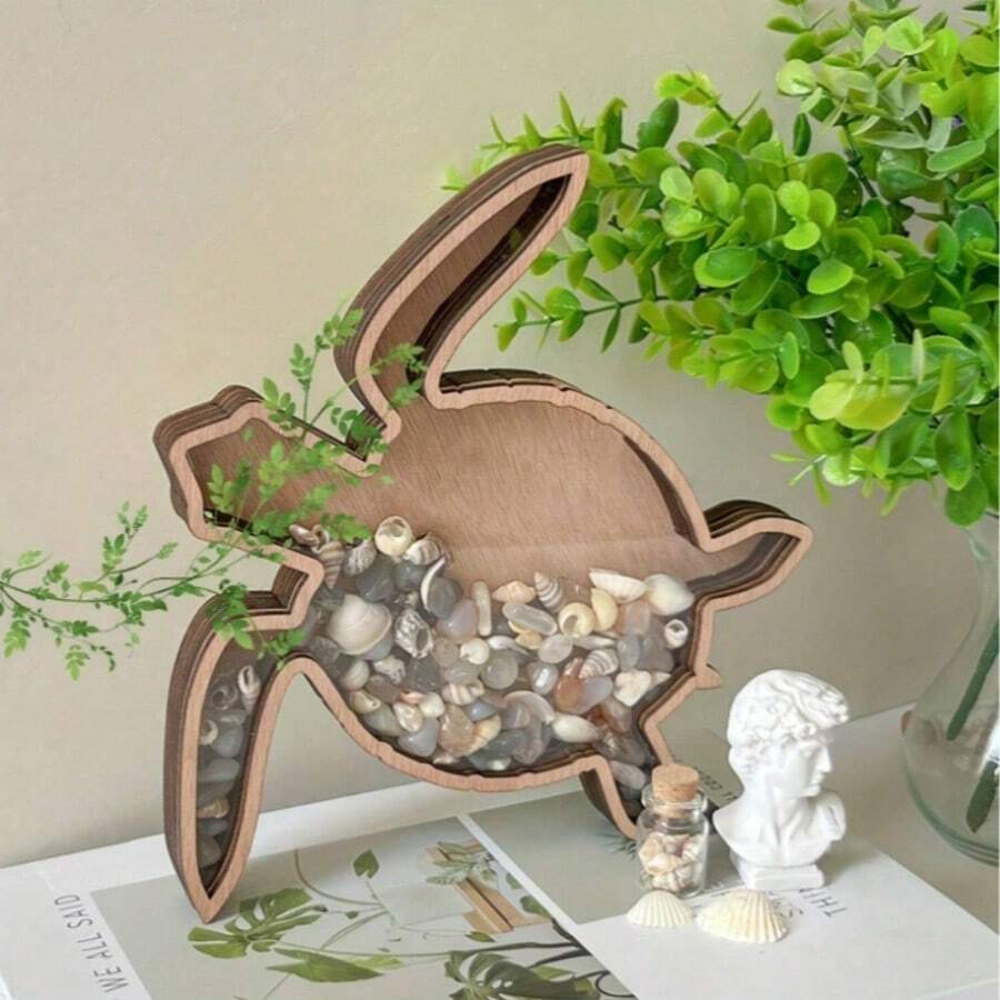 Wooden Turtle Coin Storage Jar, Turtle Small Storage Organizer Box, Transparent Storage Display Jar, Suitable For Home Desktop Decoration, Study Display, Office Desk Ornament, Room Storage Box - View 1