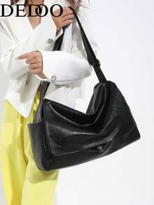 Dedoo Bolso de hombro de gran capacidad minimalista para mujer, superficie texturizada, correa ajustable, adecuado para el desplazamiento diario y la vuelta al colegio - Negro - Ver 3
