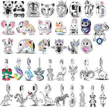 1pc Silver Plated Animal Series Forest Elephant Tiger Lion Dinosaur Zebra Sloth Rabbit Panda Pendant Beads Suitable For Bracelet Bangle Necklace Beads Suitable For DIY Jewelry Making Human And Nature Theme Beads - Silver - View 1