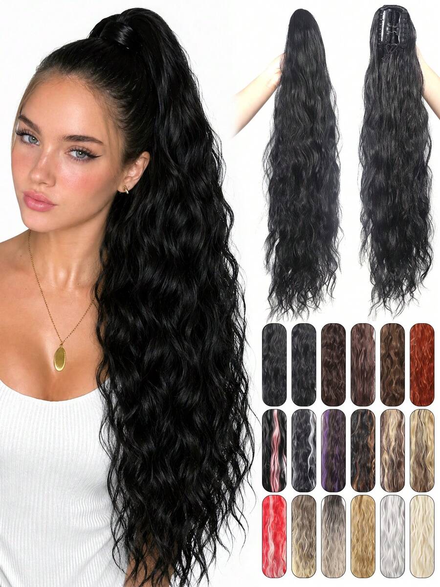 Extensión de Coleta Ondulada Multicolor de 24 Pulgadas, Cabello Sintético Resistente al Calor para Mujeres, Aspecto Natural, Adecuado para Uso Diario y Peinado, Accesorio para el Cabello - Multicolor - Ver 1