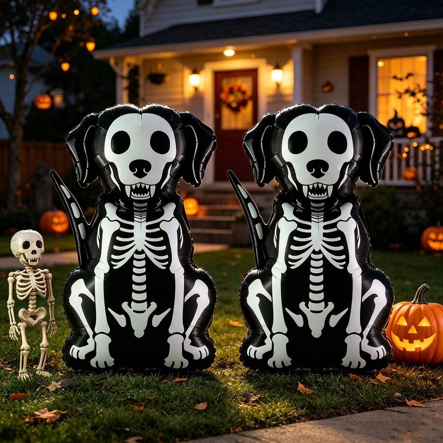 Cartoon Skeleton Puppy Shaped Aluminum Foil Inflatable Balloon, Halloween Yard And Indoor Decor, Viral Photo Prop Halloween - Multicolor - View 1