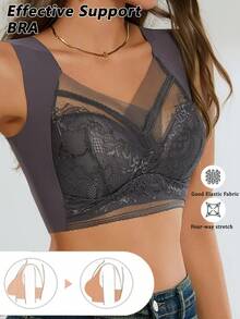 6Pieces Women's Large Bra Gathered Soft Ice Silk Seamless Top Bra Lace No Wire Ring Summer Bra Tops Underwear, Bralettes For Women, Lingerie For Women - 彩色 - 查看 6