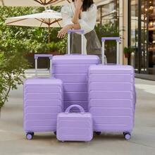 مجموعة حقائب سفر دوارة من 4 قطع من مادة ABS بمقاسات 14"/19"/24"/28" – أحجام كبيرة ومتوسطة مع مقابض جانبية وخطافات تعليق وأقدام واقية – قفل مدمج برقم سري وحقيبة مستحضرات تجميل بمقاس 14" - الأرجواني - مشاهدة 6