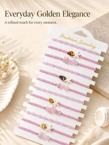 12pcs Bohemian Style Ocean White Beaded Shell & Natural Stone Adjustable Bracelet Set For Women, Suitable For Vacation, Party, Layered Bracelets, Y2K Bracelet Accessories - White - View 15