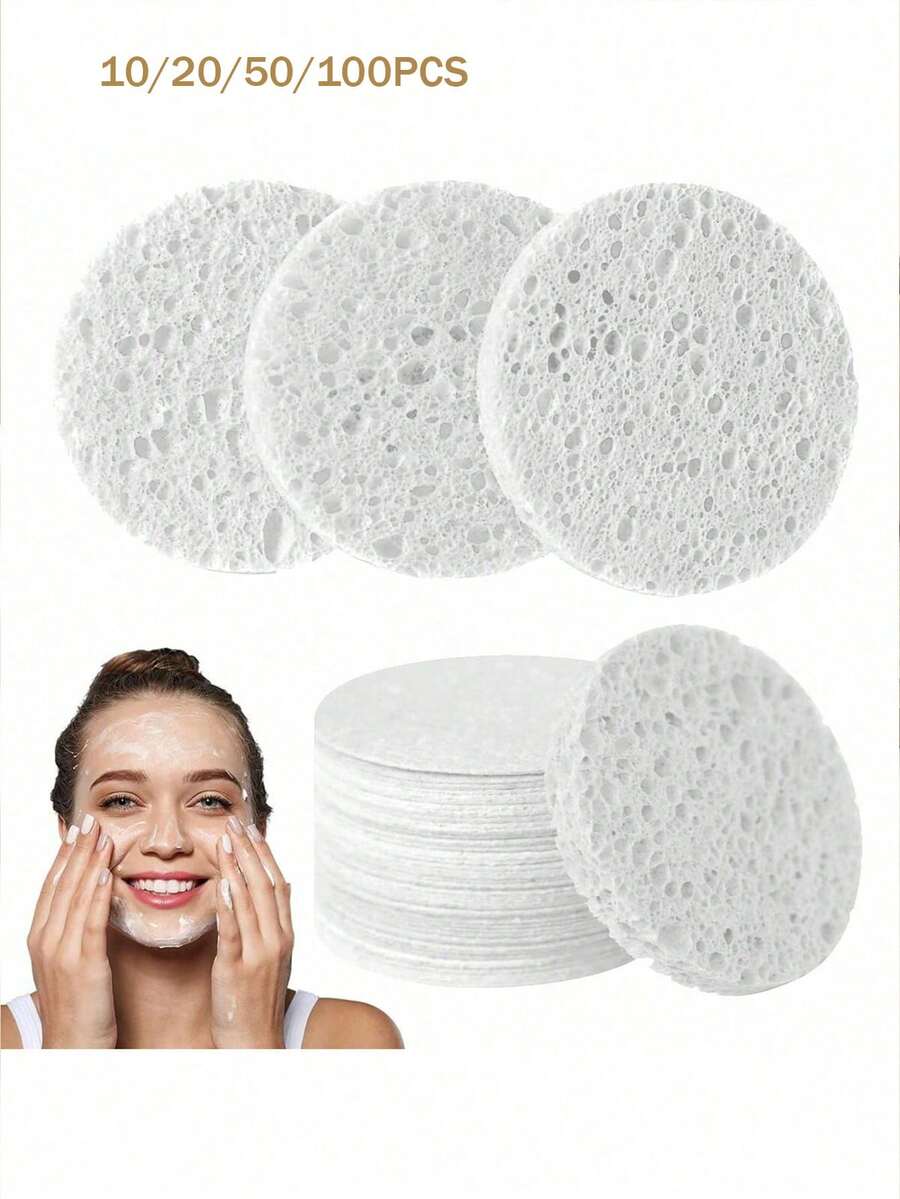 OBOVAY Juego de 10/20/100 piezas de esponjas de limpieza facial natural, esponja de limpieza 100% pura natural para eliminar el maquillaje, adecuada para limpieza de maquillaje y spa, se puede usar para exfoliación, eliminación de maquillaje y lavado de cara, esponja de limpieza facial comprimida, esponja de limpieza para eliminar el maquillaje, esencial para la vuelta a la escuela
