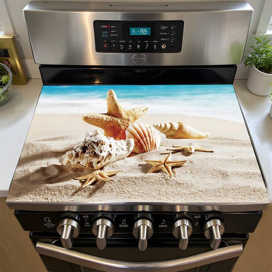 1pc Ocean Theme Starfish & Shell Style Kitchen Dish Drying Mat, Coffee Bar Mat, Stove Mat, Soft Bottom Diatomaceous Earth Draining Mat For Coffee Machine