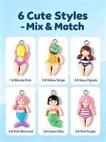 6/20pcs Mixed Color Resin Cartoon Swimming Figure Charms - Colorful DIY Handmade Materials, Unique Swimming Poses & Patterns, Suitable For Jewelry Making, Bag Accessories, Swimming Accessories, Fun Design, Exquisite Craftsmanship - Multicolor - View 5