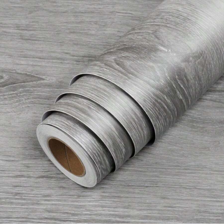 1 rollo de papel tapiz autoadhesivo de roble gris engrosado, película para encimeras rasgable, pegatina removible e impermeable para renovación de muebles, papel tapiz de PVC estilo industrial; tamaño 15.7*393.7 pulgadas, panel decorativo de pared rasgable, acabado de superficie de pared, decoración del hogar primaveral, renovación del hogar, pegatina decorativa de la serie Rama