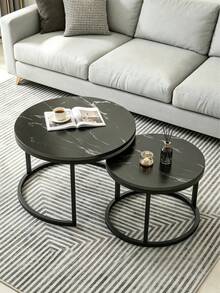 1pc Single Layer Small Table, Nesting Coffee Table Set, Faux Marble Top, Living Room Sofa Side Storage, Modern Minimalist Home Small Space Double Layer Nested Coffee Table - Multicolor - View 4