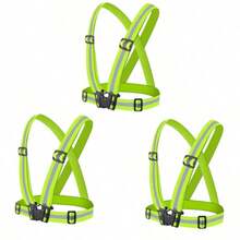 3pcs High Visibility Reflective Vest Set, Adjustable Elastic Running & Cycling Safety Vests, Low Light Outdoor Hiking Gear - Green - View 8