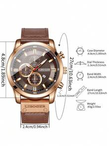 Men's PU Strap Quartz Wristwatch, Classic Three-Dial Digital Scale Calendar Dial, Classic Fashion Sports Watch, Gift For Boyfriend (1pc/Set) Watch Box Not Included - Brown - View 4