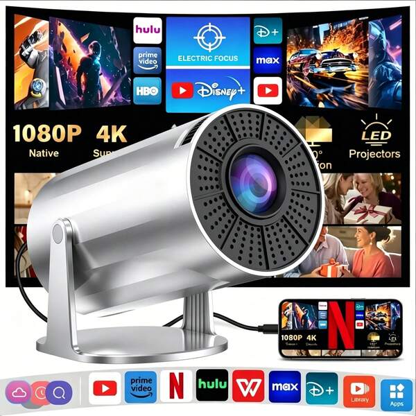 XBJ Projector, Mini Projector Featuring Auto Keystone Correction And Manual Focus, Ultra HD Projector 4k, Outdoor Portable Projector, WiFi 6 & 5G, Indoor Projector For Bedroom, Built-In Bluetooth 5.2 And Android System, Suitable For Home And Camping