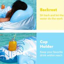 1pc Adult Inflatable Pool Float Bed With Detachable Double-Layer Sunshade Canopy, Large Backrest Water Lounge Chair, Dual Cup Holders, Thickened PVC Floating Mat, Essential For Travel Beach Vacation - Floating Rafts - View 4