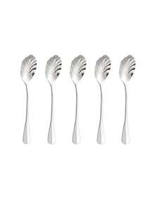 1/5PCS 304 Stainless Steel Hammered Shell Design Serving Spoon, High-Value Restaurant Hotel Portion Spoon, Home Stirring Spoon, Coffee Small Spoon - View 10