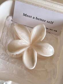 2pcs/1pc Women 8.2cm/3.23in White Flower Shape Brown Chocolate Color Bone Shape Exquisite Lightweight Plastic Hair Claw Clip, Fashionable Versatile High-End Elegant Minimalist Style Solid Color Hair Accessory, Suitable For Daily Wear, Outing, Casual, Party, Commute, Beach, Vacation, Hair Styling, Ponytail, Bun, Face Washing, Bathing, Makeup, Outfit Matching, Hair Accessories, Headwear, Hair Clips, Beach Vacation Hair Clips - Multicolor - View 5