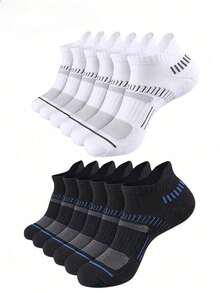 12 paires de chaussettes courtes pour hommes, printemps/été, rembourrées à la cheville, évacuation de l'humidité, ultra douces, respirantes, minimalistes, polyvalentes, mode sport, chaussettes courtes pour couple 1/3/5/6 paires - Noir et Blanc - Voir 1