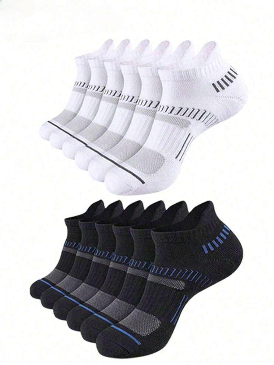 12 paires de chaussettes courtes pour hommes, printemps/été, rembourrées à la cheville, évacuation de l'humidité, ultra douces, respirantes, minimalistes, polyvalentes, mode sport, chaussettes courtes pour couple 1/3/5/6 paires - Noir et Blanc - Voir 1