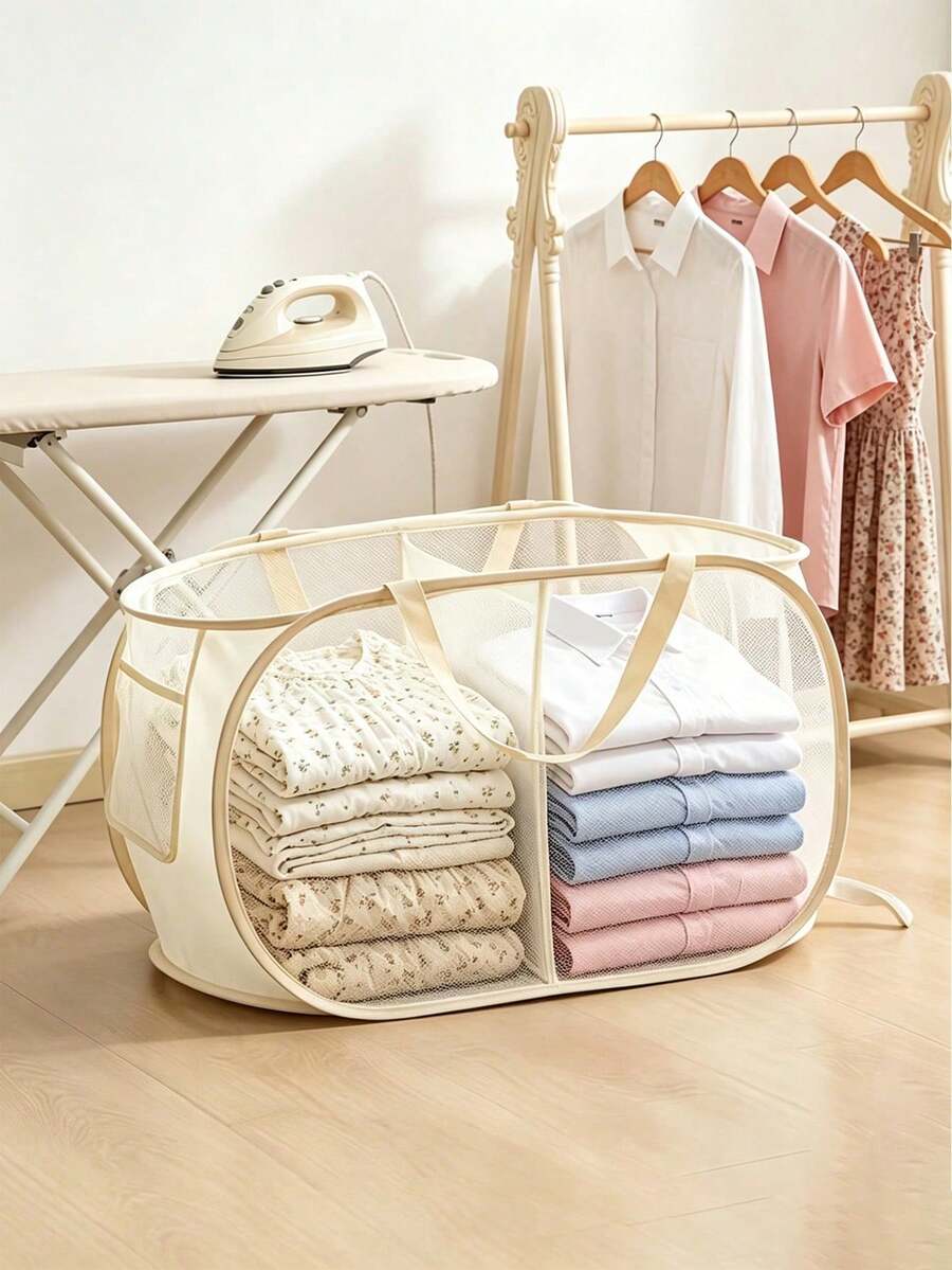 1/2pcs Classic Horizontal Laundry Basket With Hygienic Divider Design, Multi-Functional Storage Bin For Clothes And Miscellaneous Items, Suitable For Home, Living Room, Dorm Or Laundry Room - Multicolor - View 1