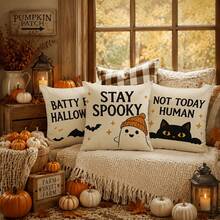 4 Stücke Halloween Kissenbezüge, Cartoon Geister Muster quadratische Kissenbezüge für Sofa, Couch, Schlafzimmer – festliche Herbst Dekoration für Zuhause - Verschiedenfarbig - Übersicht 9