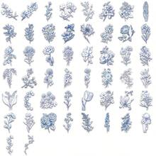 50pcs Blue And White Floral Patterns Flower Stickers / For Skating And Cycling / Luggage / Diary Notebooks / Phone Cases / Fridge Guitar Skateboard Decoration / Valentine's Day Limited Edition And Other Holidays Perfect Gift - 1 Set - View 10