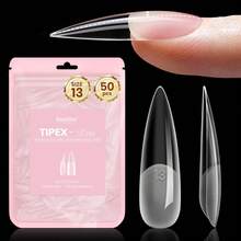 Beetles 50片裝 Tipex Lite 假指甲片，中長款尖頭全包覆式內建頂峰甲片，適用於扁平與自然甲床的接甲延長片 - 查看 2