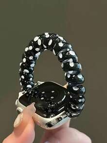 1pc Black Polka Dot Cute Elastic Hair Band Watch Strap Compatible With Apple Watch 38/40/41/42/44/45/46/49mm/S11-42mm/SE/11/10/9/8/7/6/5/4/3/2/1 Series, Women's Summer Hair Band, Cute Wristband, Suitable For Daily Casual Wear, Not Suitable For Sports, Smart Watch Accessories, Y2K - Black - View 3