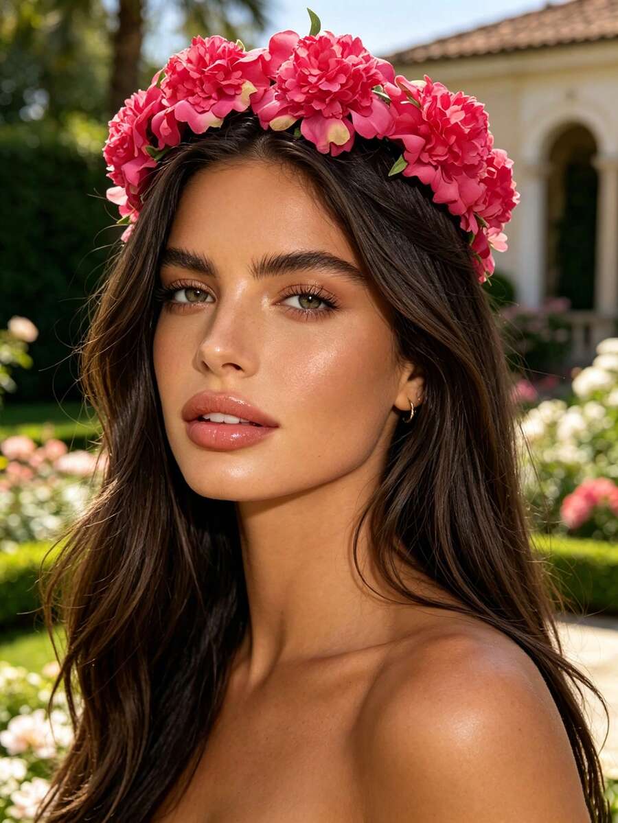 1Pc Bohemian Style Artificial Flower Crown, French Romantic Large Flower Headpiece, Suitable For Wedding/Vacation/Photoshoot - Multicolor - View 1