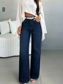Pantalones largos de pierna ancha para mujer, nuevos, sueltos, versátiles, casuales, retro, para todas las estaciones - Azul profundo - Ver 5