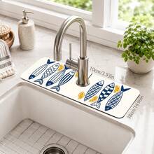 1pc Fish Pattern Anti-Slip Diatom Mud Faucet Drain Pad, Quick-Dry Absorbent Sink Splash Guard, Rubber Base, Suitable For Kitchen/Bathroom Faucet - Multicolor - View 10