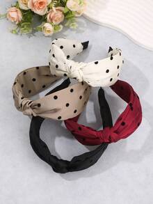 1pc/4pcs Street Retro Fashion Elegant Solid Color Polka Dot Knotted Wide Headband - Multicolor - View 2