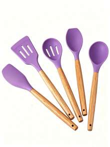 5/12/14/36pcs Kitchen Cooking Utensils Set,Non-Stick Silicone Cooking Kitchen Utensils Spatula Set With Holder, Wooden Handle Silicone Kitchen Gadgets Utensil Set - Multicolor - View 9